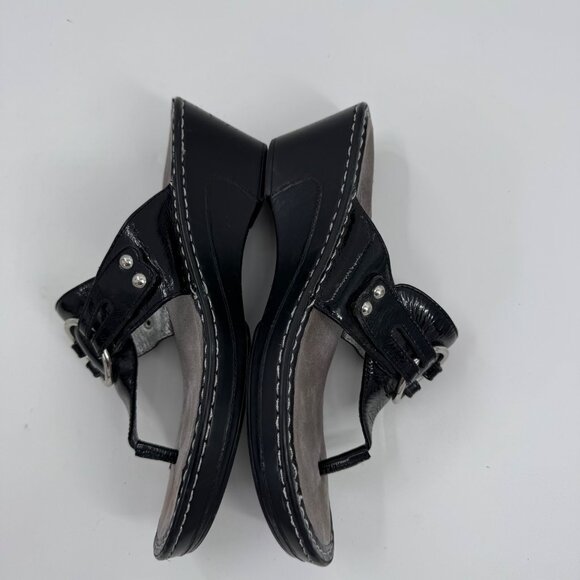 Alegria Lola Black Patent Leather Thong Wedge Slide Sandals Size 39 EU / 8.5-9 U - Picture 8 of 11